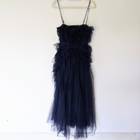 NEW BCBGMAXAZRIA Navy Tulle Swarovski Crystals Formal Dress Gown #IBA6269234 - Picture 4 of 12